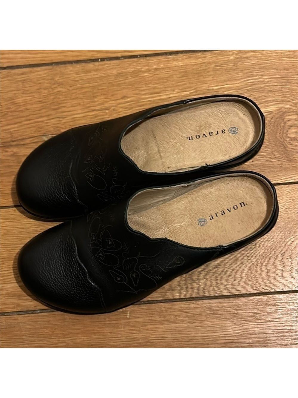 Black leather Aravon Clogs 7.5 B New Without Box - Picture 4 of 6
